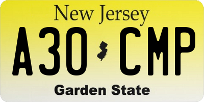NJ license plate A30CMP