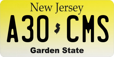 NJ license plate A30CMS