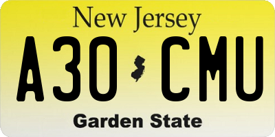 NJ license plate A30CMU