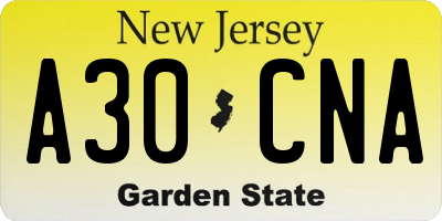 NJ license plate A30CNA
