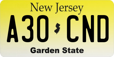 NJ license plate A30CND