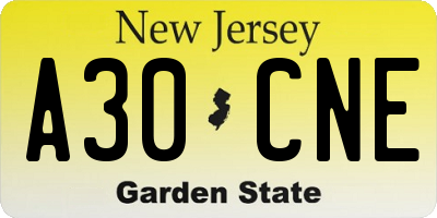 NJ license plate A30CNE