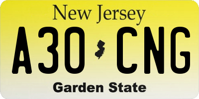 NJ license plate A30CNG