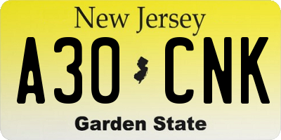 NJ license plate A30CNK