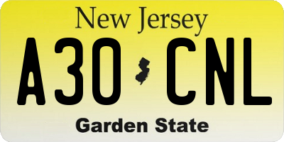 NJ license plate A30CNL