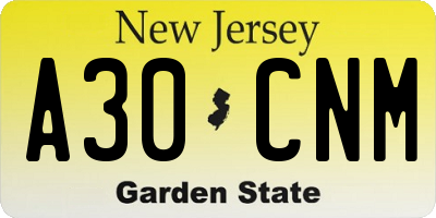 NJ license plate A30CNM