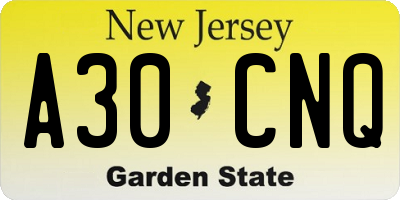 NJ license plate A30CNQ