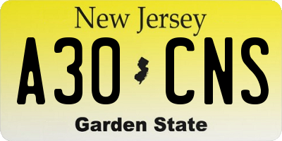 NJ license plate A30CNS