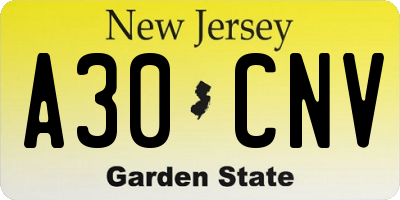 NJ license plate A30CNV