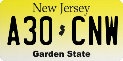 NJ license plate A30CNW