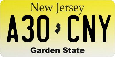 NJ license plate A30CNY