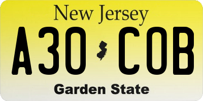 NJ license plate A30COB