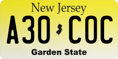 NJ license plate A30COC