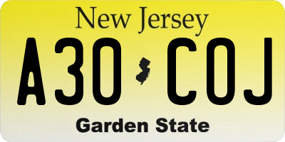 NJ license plate A30COJ
