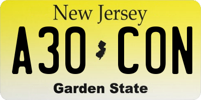NJ license plate A30CON