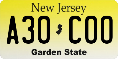 NJ license plate A30COO