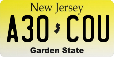 NJ license plate A30COU