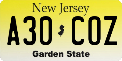 NJ license plate A30COZ