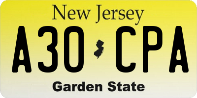 NJ license plate A30CPA
