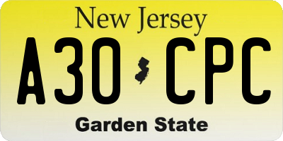 NJ license plate A30CPC