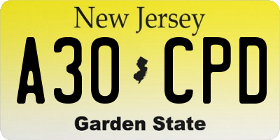 NJ license plate A30CPD