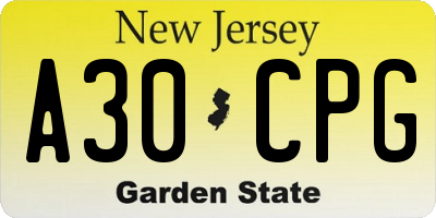 NJ license plate A30CPG
