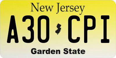 NJ license plate A30CPI