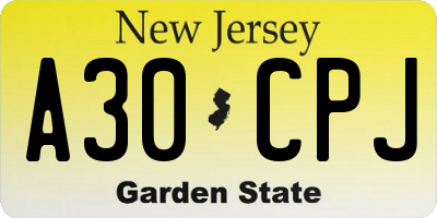 NJ license plate A30CPJ