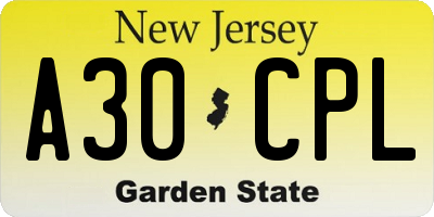 NJ license plate A30CPL