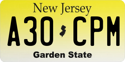 NJ license plate A30CPM
