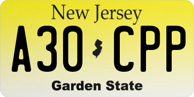 NJ license plate A30CPP
