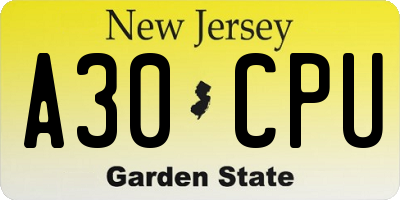 NJ license plate A30CPU