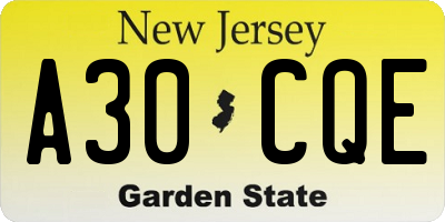 NJ license plate A30CQE