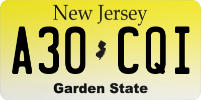 NJ license plate A30CQI