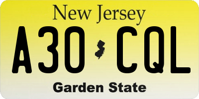 NJ license plate A30CQL