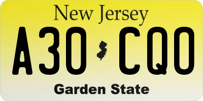 NJ license plate A30CQO