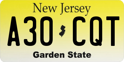 NJ license plate A30CQT