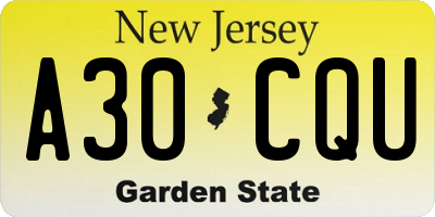 NJ license plate A30CQU