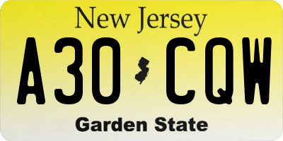 NJ license plate A30CQW