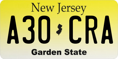 NJ license plate A30CRA