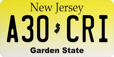 NJ license plate A30CRI