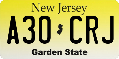 NJ license plate A30CRJ