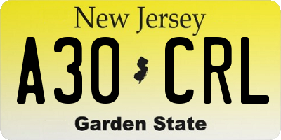 NJ license plate A30CRL