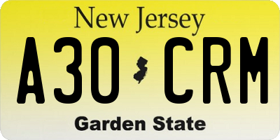 NJ license plate A30CRM