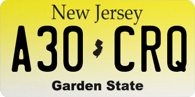 NJ license plate A30CRQ