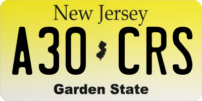 NJ license plate A30CRS