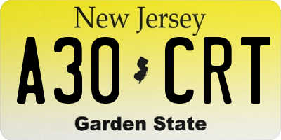 NJ license plate A30CRT