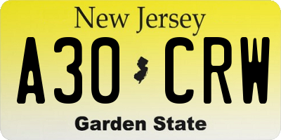 NJ license plate A30CRW