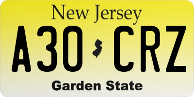 NJ license plate A30CRZ