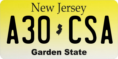 NJ license plate A30CSA